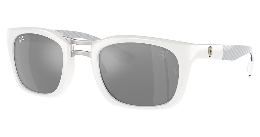 Ray-Ban RB8362M round sunglasses in White/Grey Mirror Silver