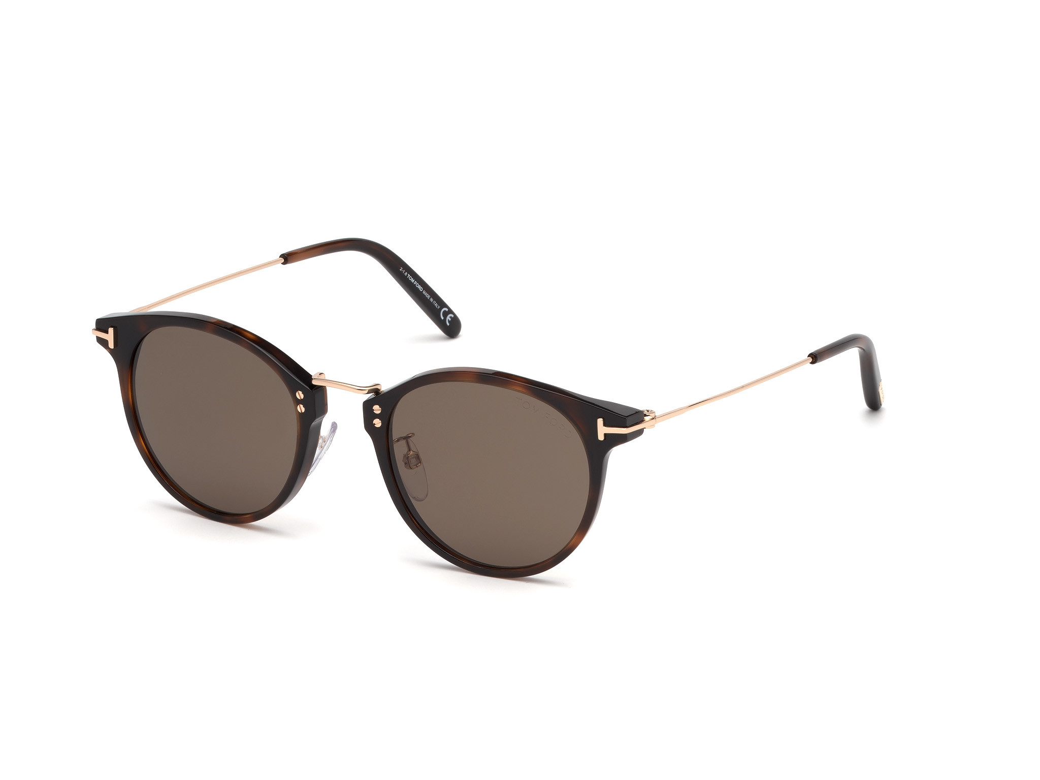 Tom Ford FT0673 Jamieson round sunglasses in Shiny Dark Havana, Shiny Rose Gold
