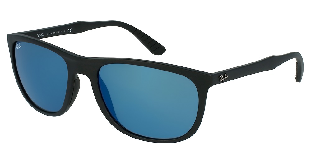 Ray-Ban RB4291 rectangle sunglasses in Matte Black/Blue Mirror Blue