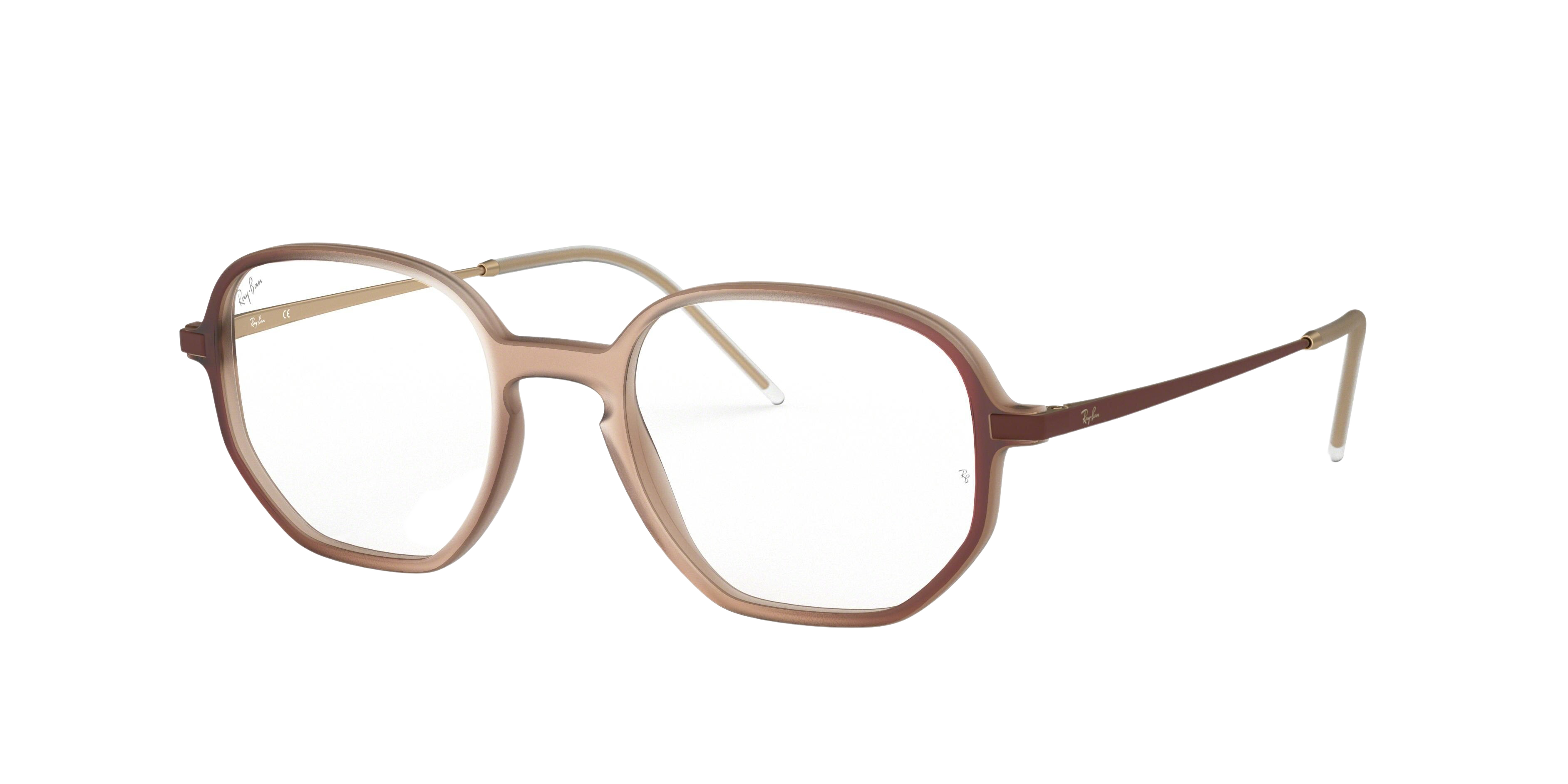 Ray-Ban RX7152 square eyeglasses in Rubber Pink on Top Bordeaux