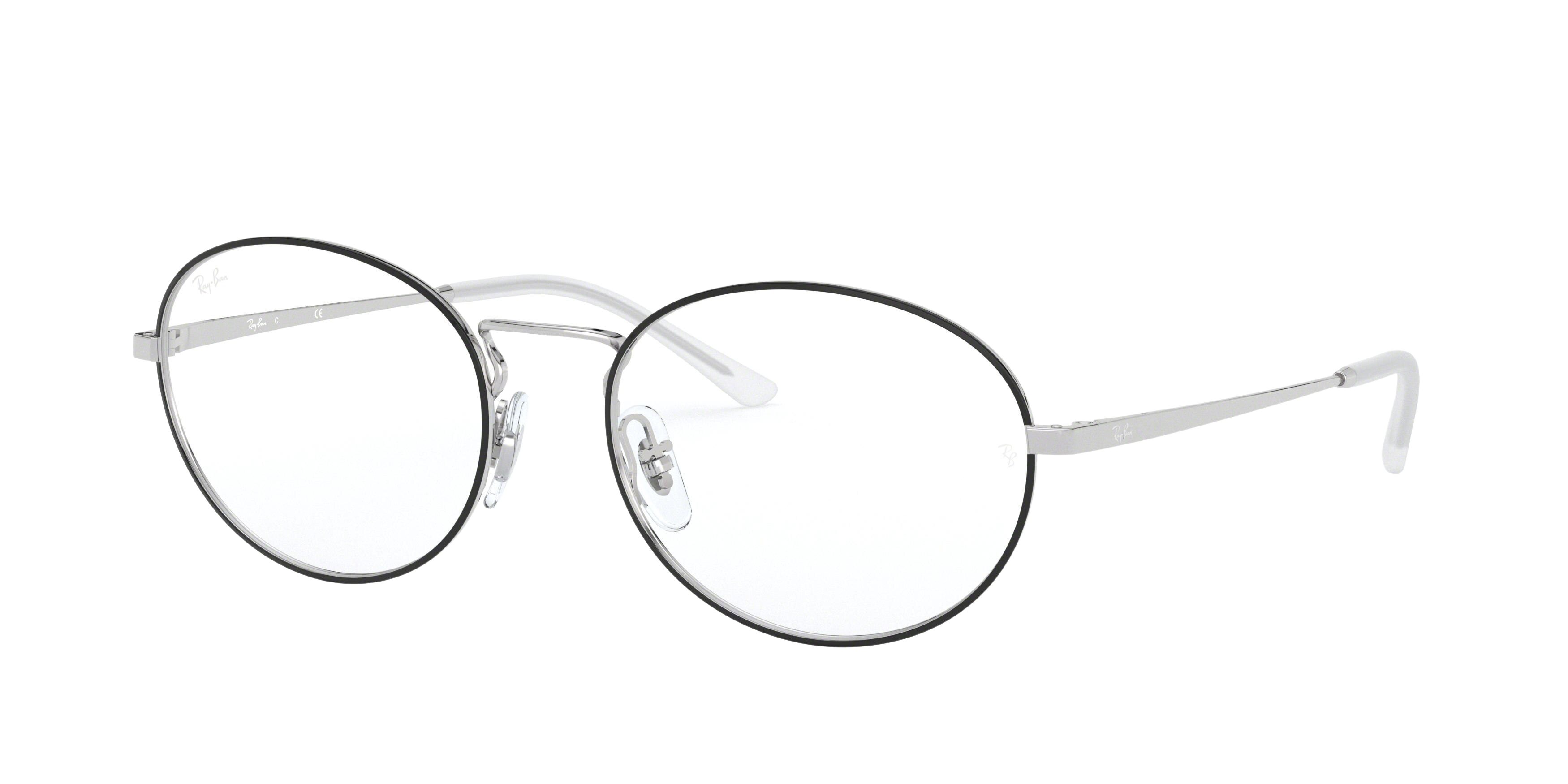 Ray-Ban RX6439 round eyeglasses in Top Black on Silver
