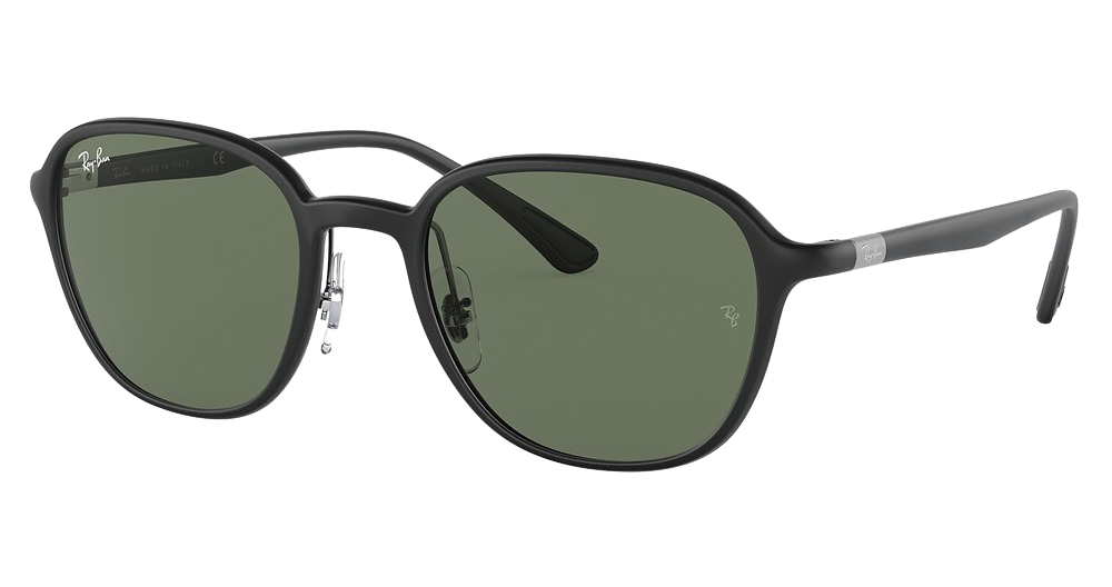 Ray-Ban RB4341 round sunglasses in Sanding Black/Dark Green