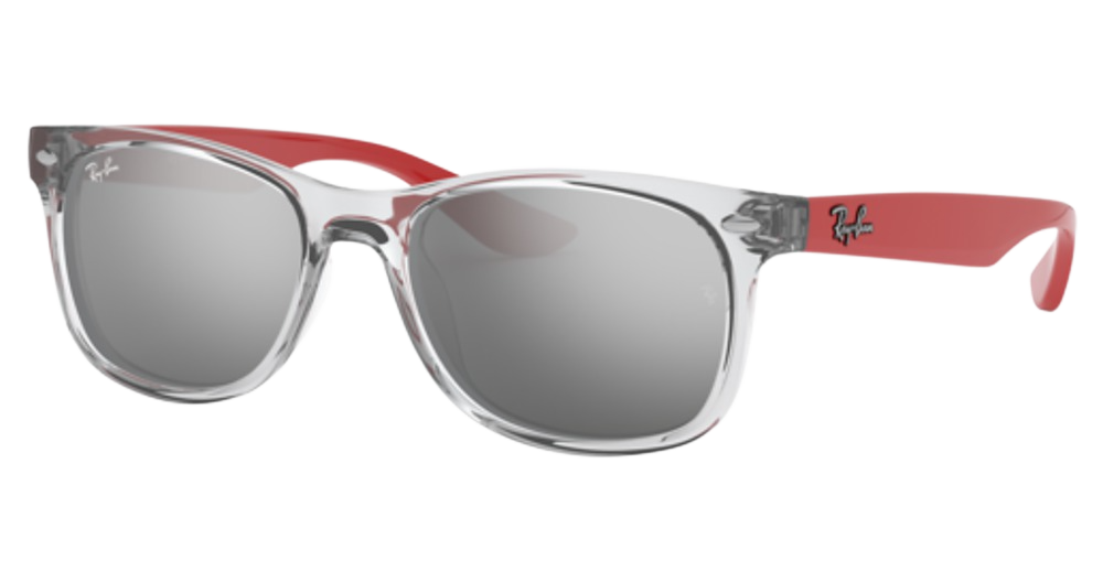 Ray-Ban RJ9052S JUNIOR NEW WAYFARER round sunglasses in Transparent Grey/Grey Mirror Silver