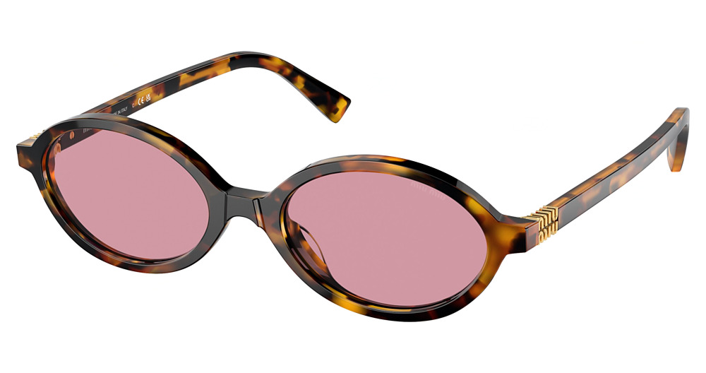 Miu Miu MU 04ZSF round sunglasses in Honey Havana/Dark Pink Mirror Silver Int