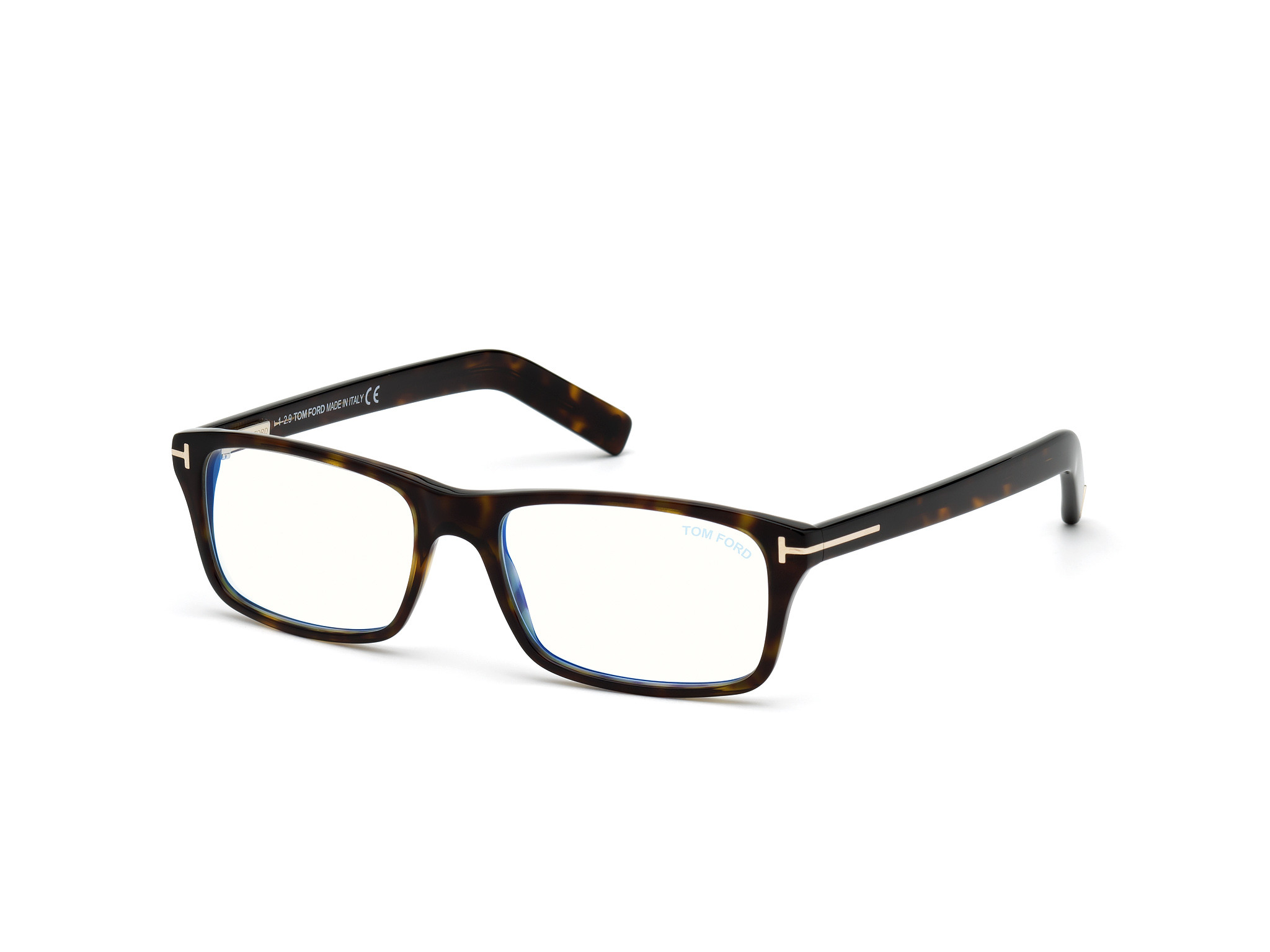 Tom Ford FT5663-F-B rectangle eyeglasses in Shiny Classic Dark Havana/Blue Block Lenses