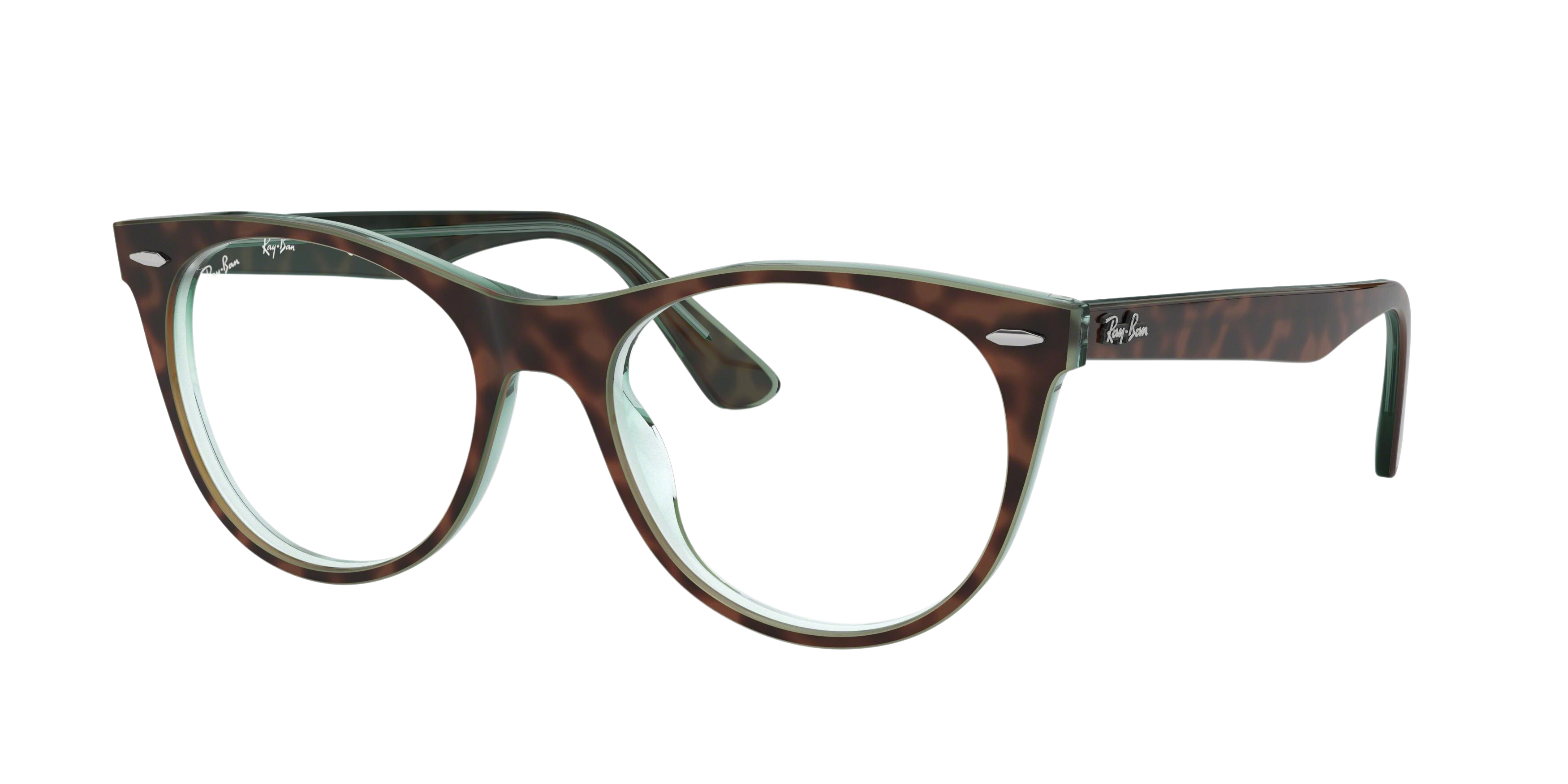 Ray-Ban RX2185V round eyeglasses in Top Havana on Green Transp.