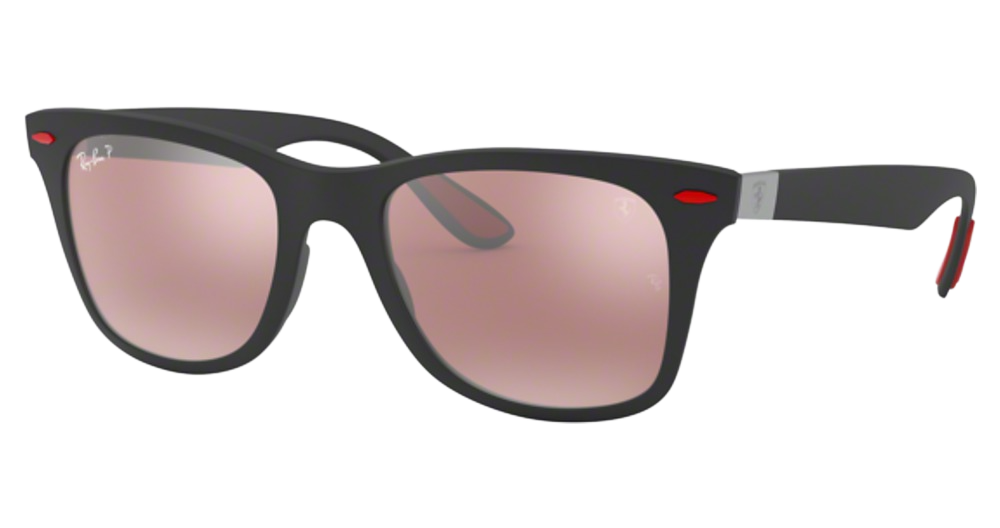 Ray-Ban RB4195MF FERRARI round sunglasses in Matte Black/Purple Mirror Silver
