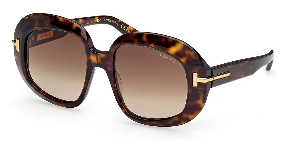 Tom Ford FT1237-F round sunglasses in Dark Havana/Gradient Brown