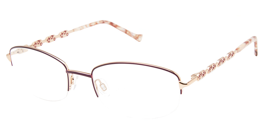 burgundy/rose gold