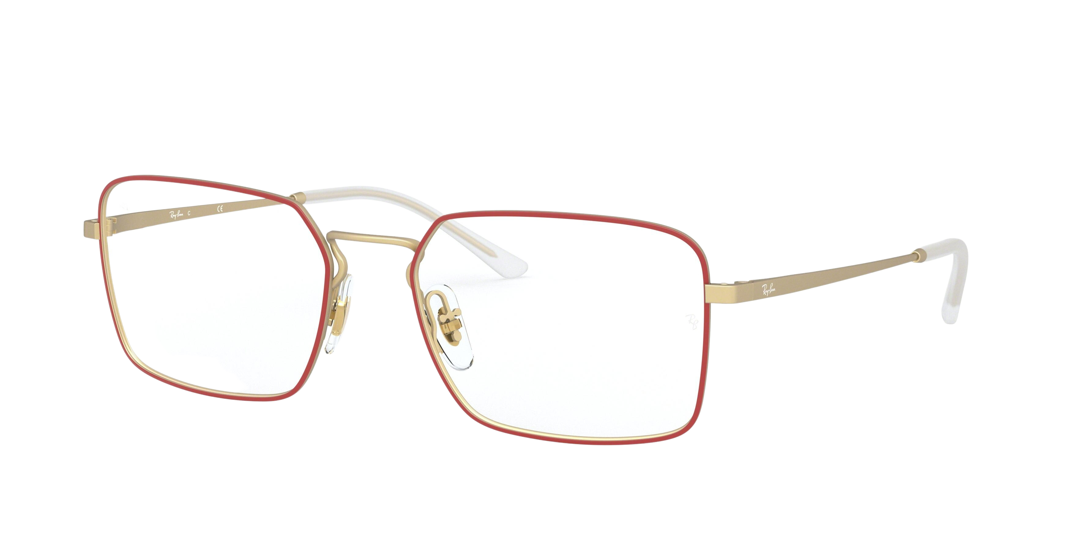 Ray-Ban RX6440 square eyeglasses in Matt Red on Rubber Gold