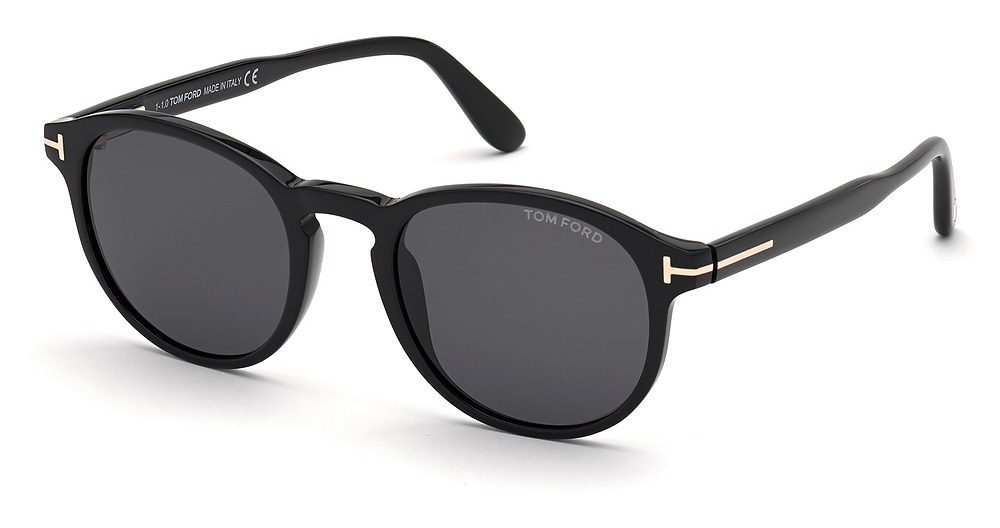 Tom Ford FT0834-F round sunglasses in Shiny Black/Smoke