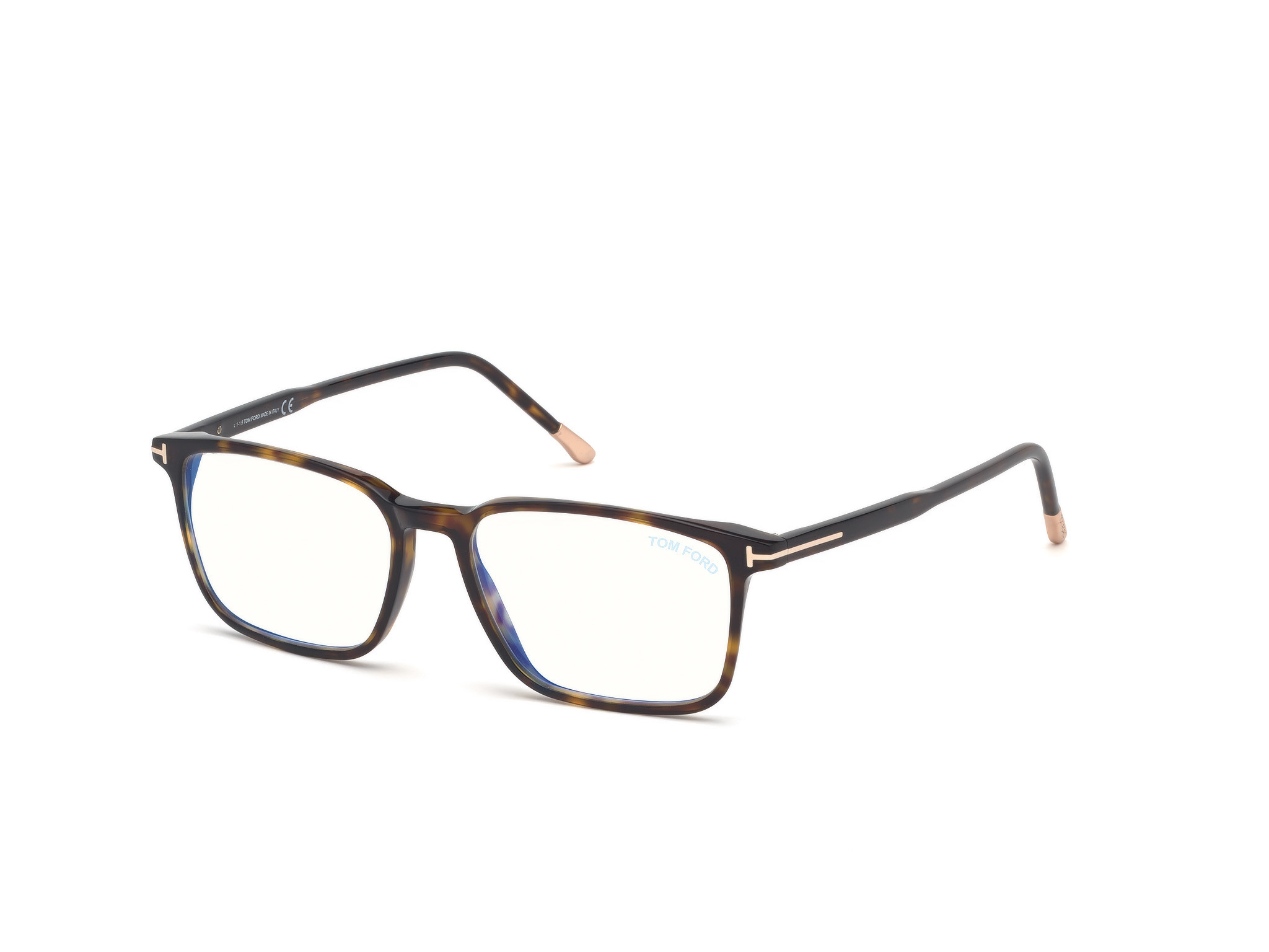 Shiny Classic Dark Havana, Shiny Rose Gold "t" Logo/ Blue Block Lenses