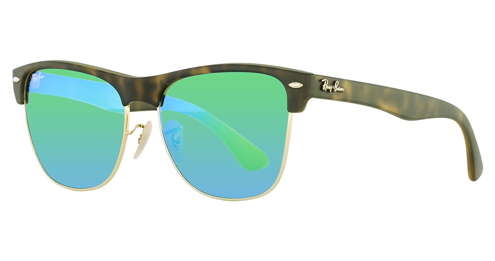 Ray-Ban RB4175 CLUBMASTER OVERSIZED round sunglasses in Matte Havana/Grey Mirror Blue