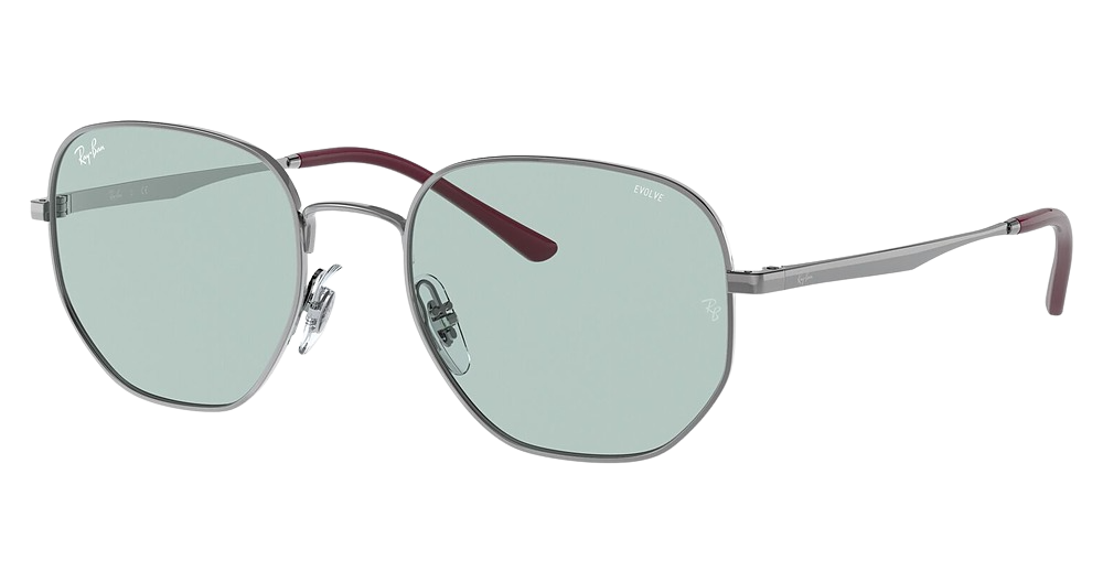 Ray-Ban RB3682 round sunglasses in Gunmetal/Evolve Photo Green To Blue