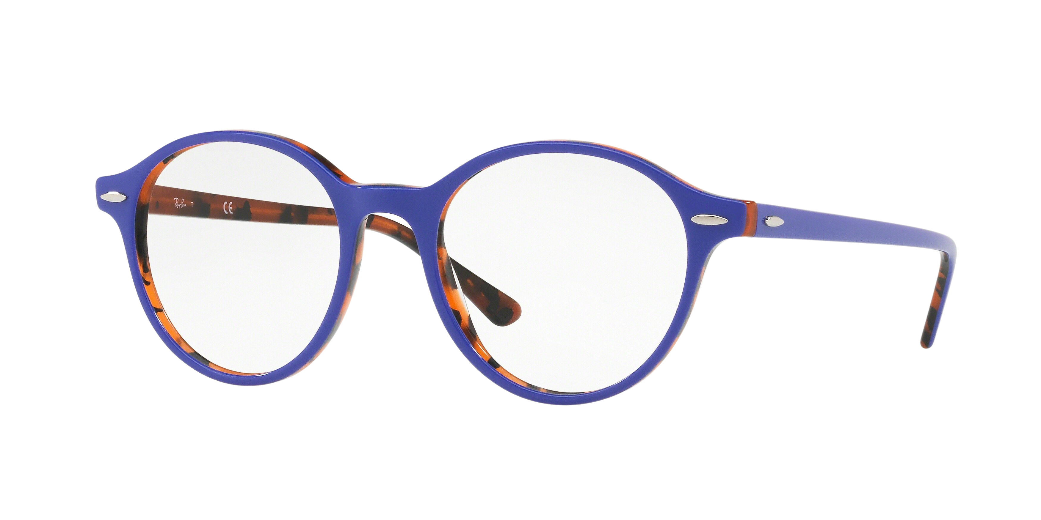 Ray-Ban RX7118 round eyeglasses in Top Violet on Havana Orange