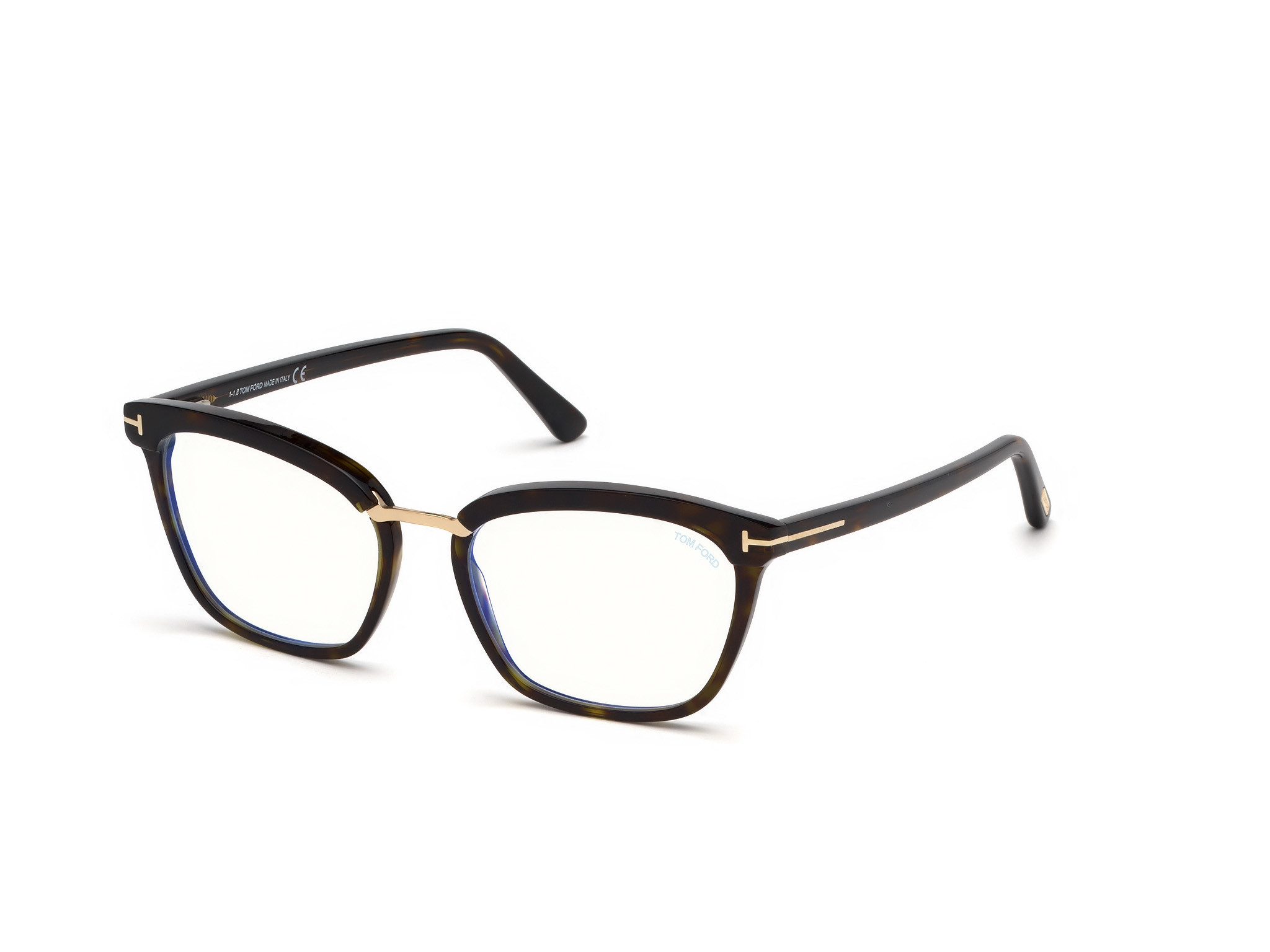 Shiny Dark Havana, Rose Gold Details/ Blue Block Lenses