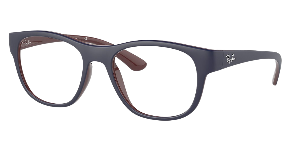 Ray-Ban RX7191 round eyeglasses in Matte Blue on Bordeaux