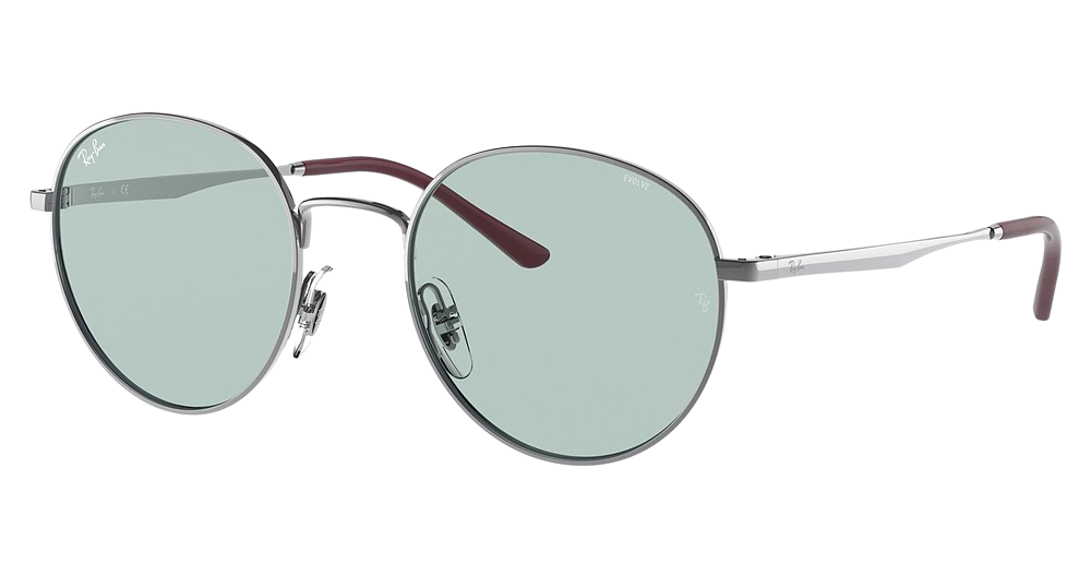 Ray-Ban RB3681 round sunglasses in Gunmetal/Evolve Photo Green To Blue