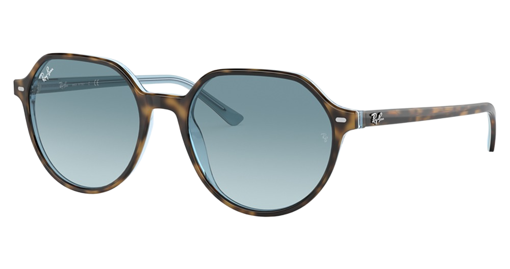 Ray-Ban RB2195 THALIA round sunglasses in Havana on Light Blue/Blue Gradient Grey