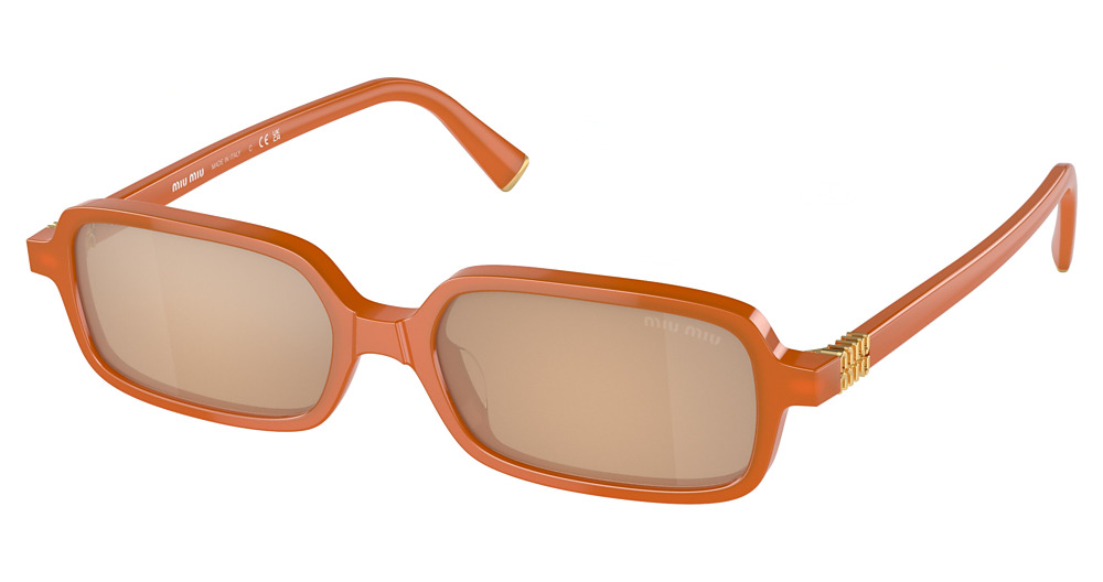 Miu Miu MU 11ZS rectangle sunglasses in Turmeric Opal/Light Orange Mirror Silver Int