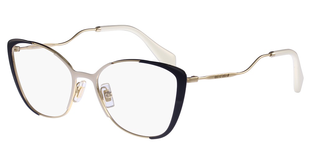 Miu Miu MU 51QV cateye eyeglasses in Pale Gold/Ivory/Blue