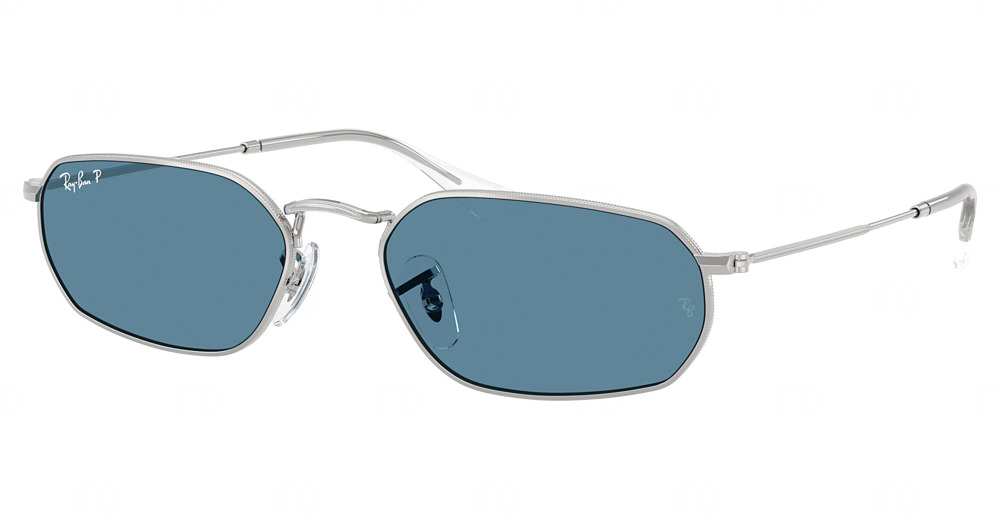 Ray-Ban RB3947 round sunglasses in Silver/Polarized Blue
