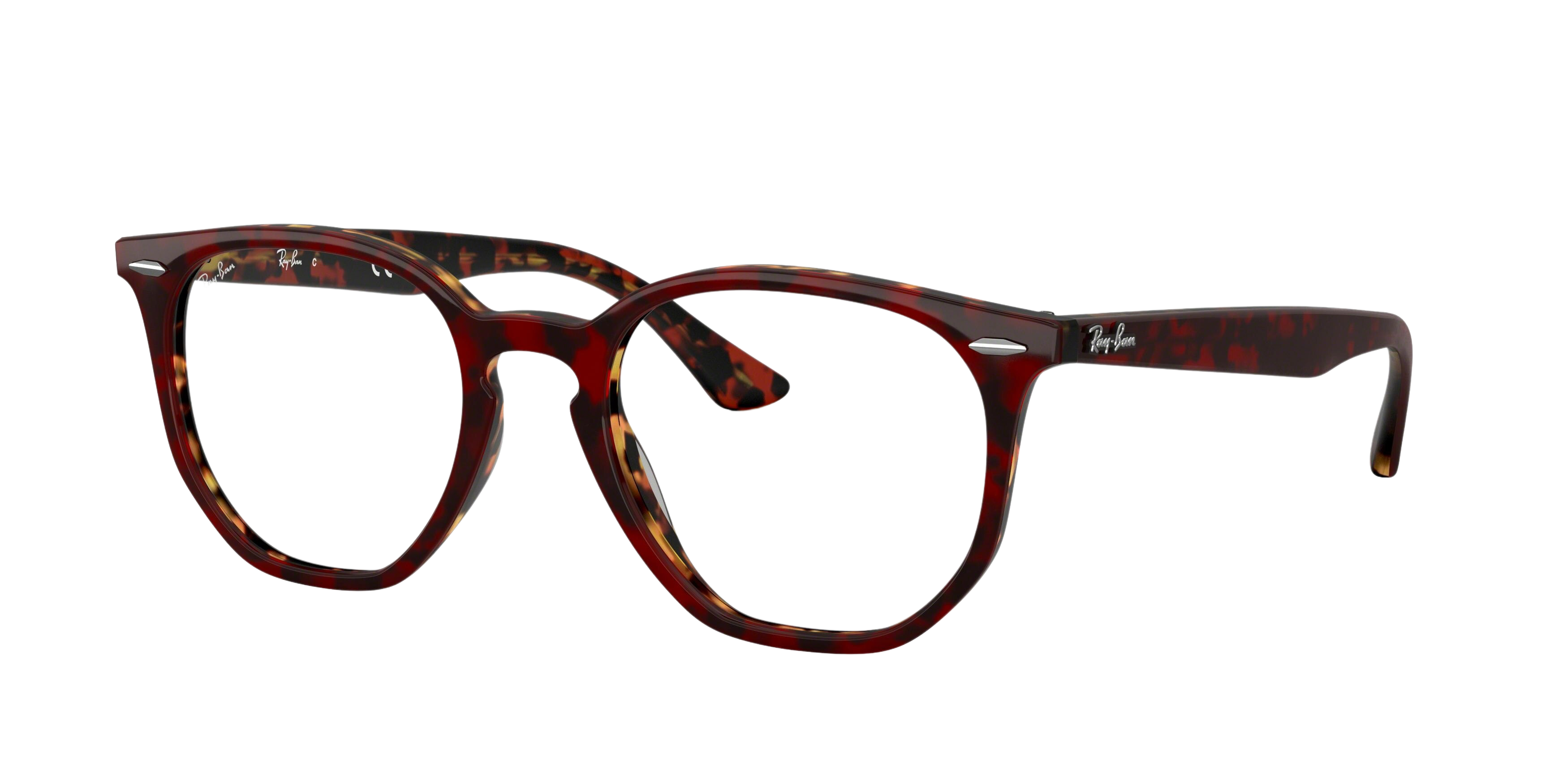 Ray-Ban RX7151 square eyeglasses in Top Trasp Red on Havanaorange