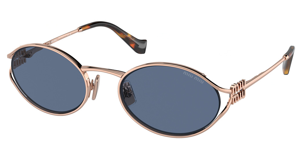 Miu Miu MU 52YS round sunglasses in Pink Gold/Dark Blue