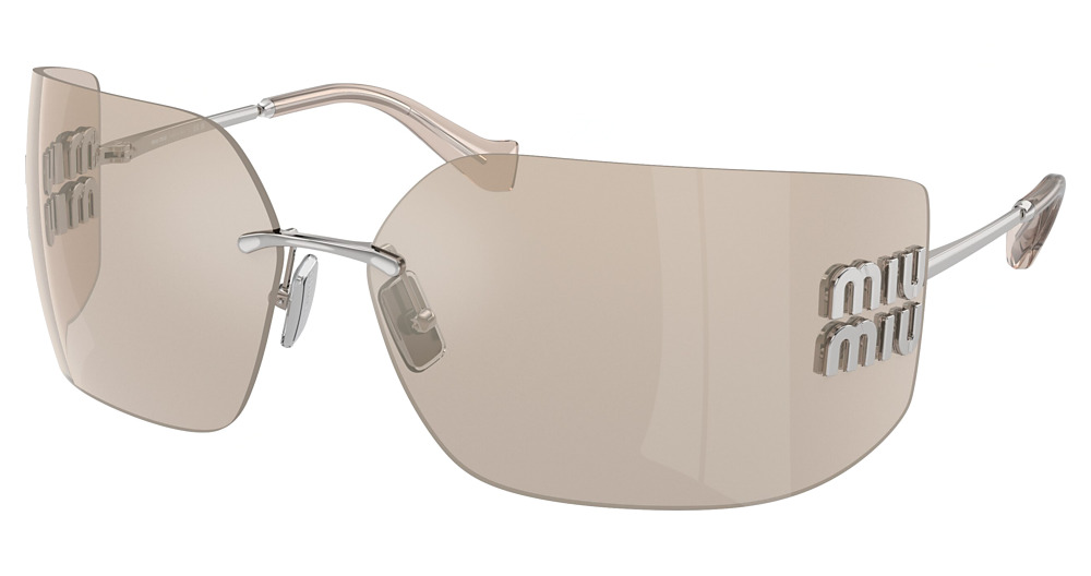 Miu Miu MU 54YS round sunglasses in Silver/Ivory Mirror
