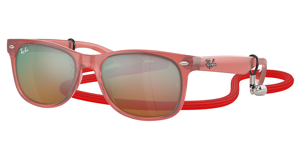 Ray-Ban RJ9052SF JUNIOR NEW WAYFARER round sunglasses in Opal Red/Brown Mirror Red Grad Silver