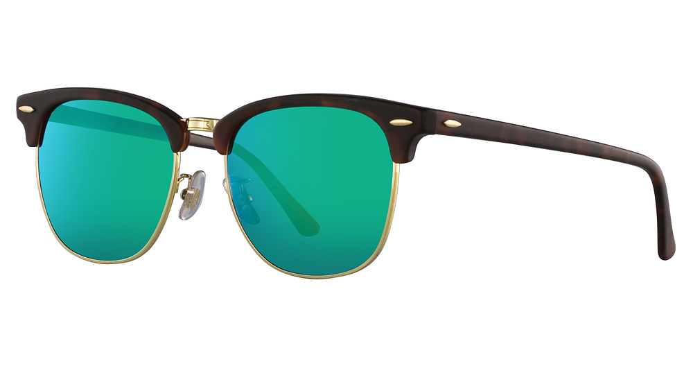 Ray-Ban RB3016F CLUBMASTER round sunglasses in Sand Havana/Gold/Grey Mirror Green