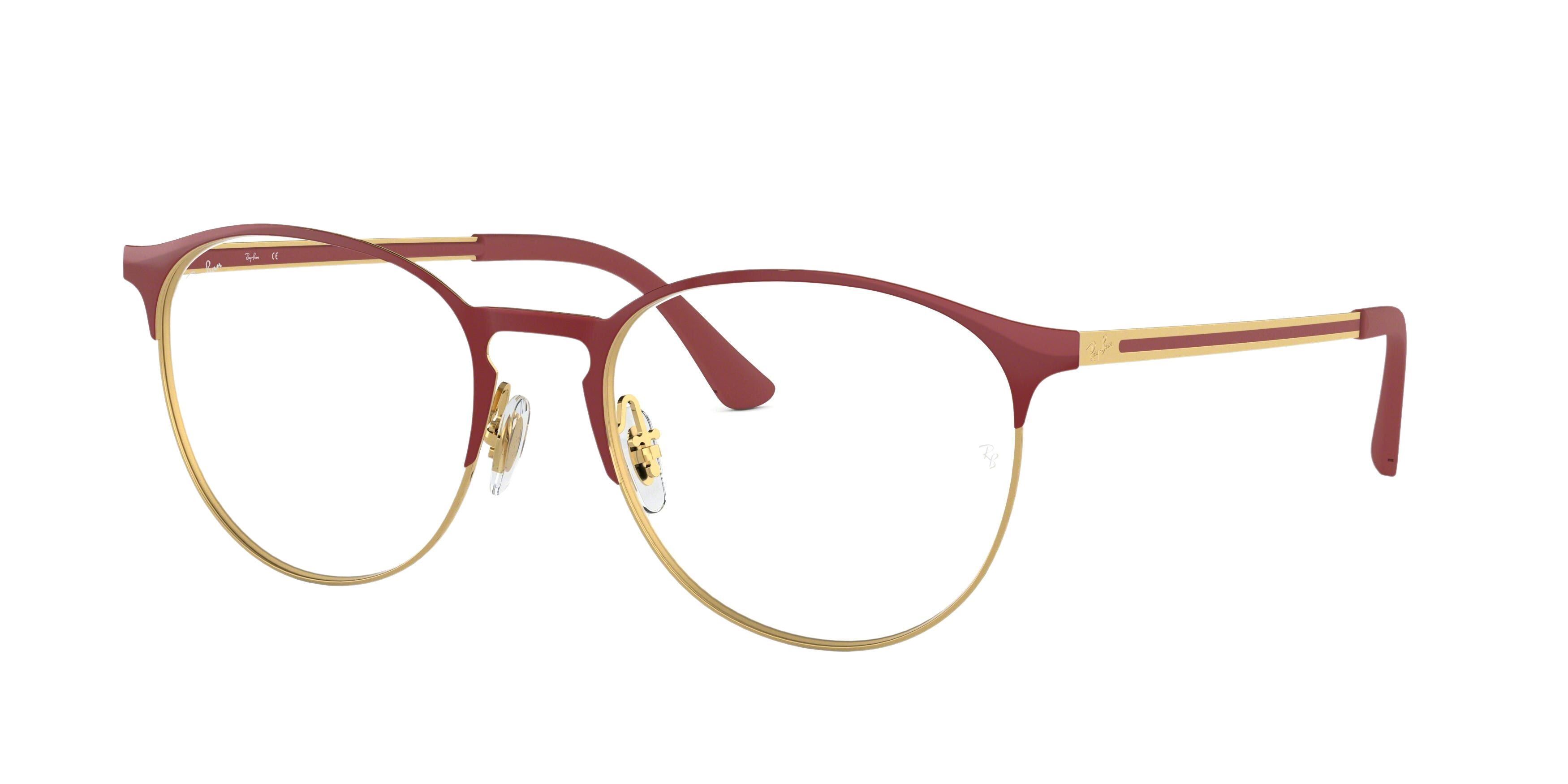 Ray-Ban RX6375 round eyeglasses in Gold Top on Bordeaux