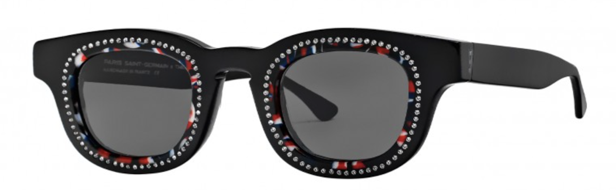 Black, red, white & blue with grey lenses