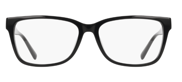 Black acetate rectangular eyeglasses with polished finish and clean frame lines