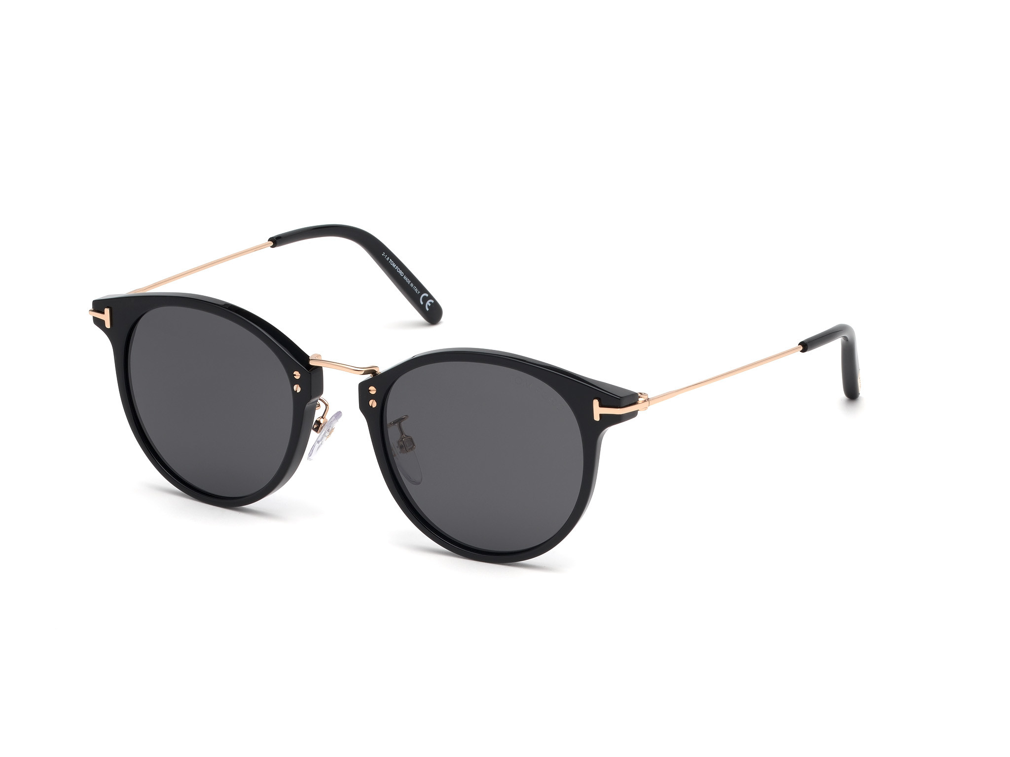 Tom Ford FT0673 Jamieson round sunglasses in Shiny Black, Shiny Rose Gold/Smoke Lenses