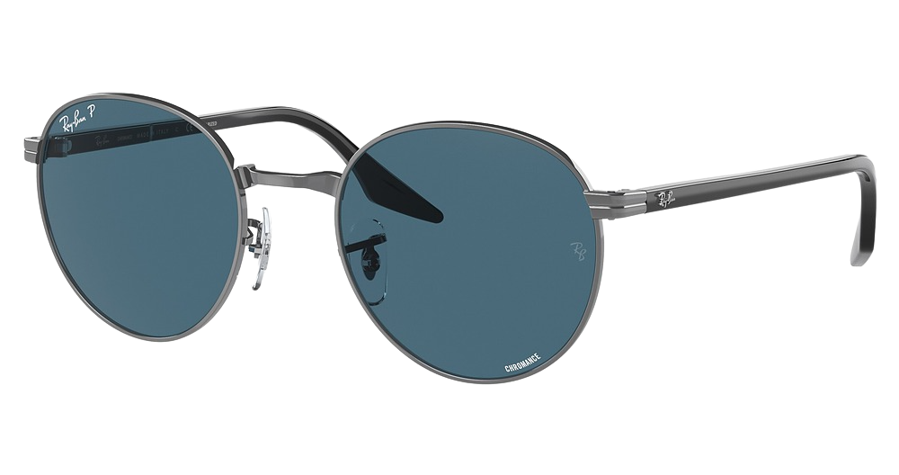 Ray-Ban RB3691F round sunglasses in Gunmetal/Polarized Blue