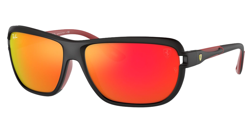 Ray-Ban RB4365M rectangle sunglasses in Matte Black/Brown Mirror Orange