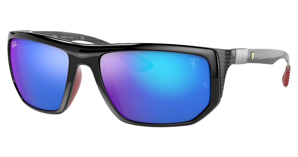 Ray-Ban RB8361M rectangle sunglasses in Black/Light Green Mirror Blue
