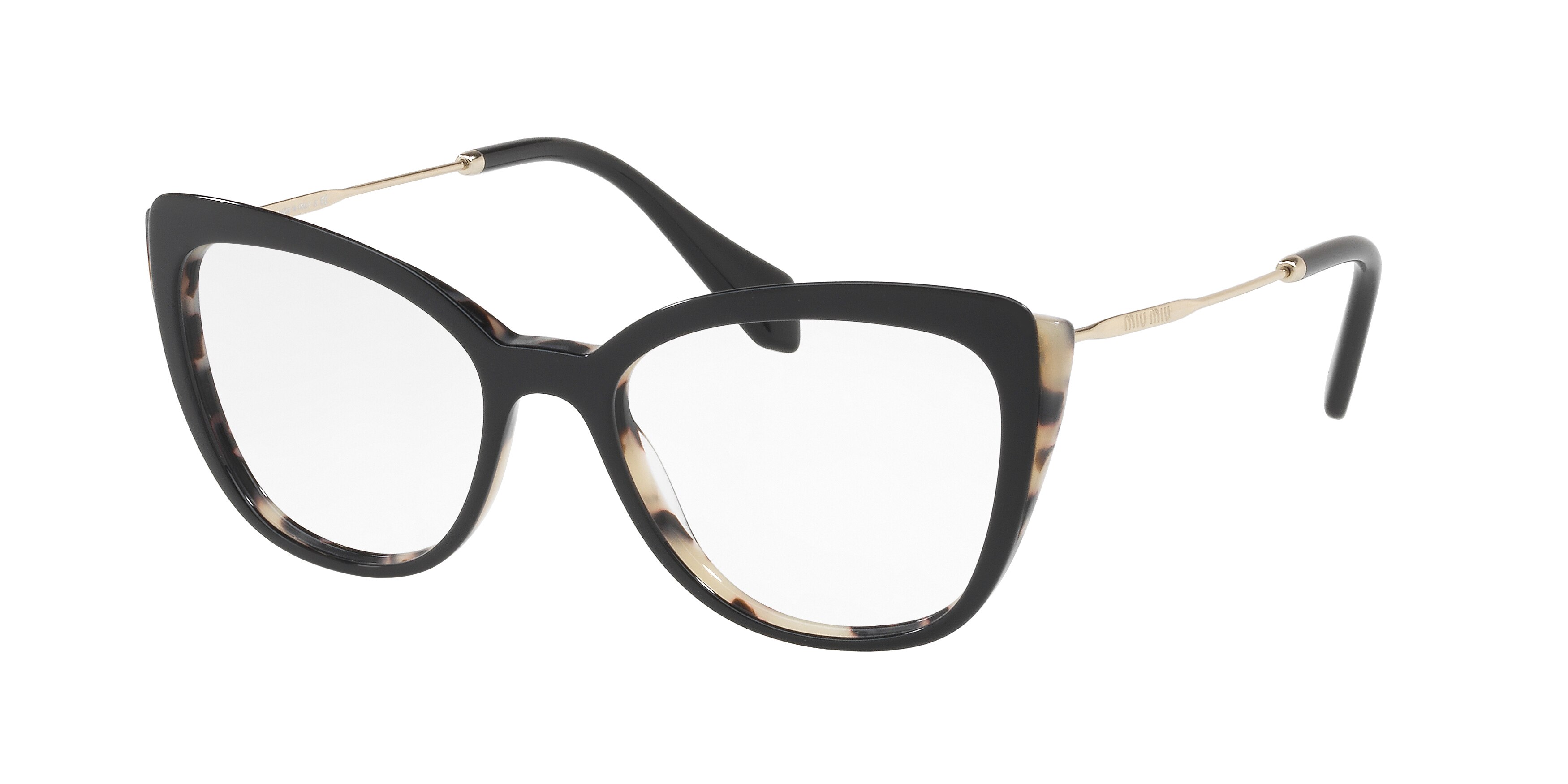 Miu Miu MU 02QV cateye eyeglasses in White Havana/Top Black