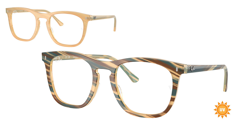 Ray-Ban RX2210V round eyeglasses in Photo Striped Brown