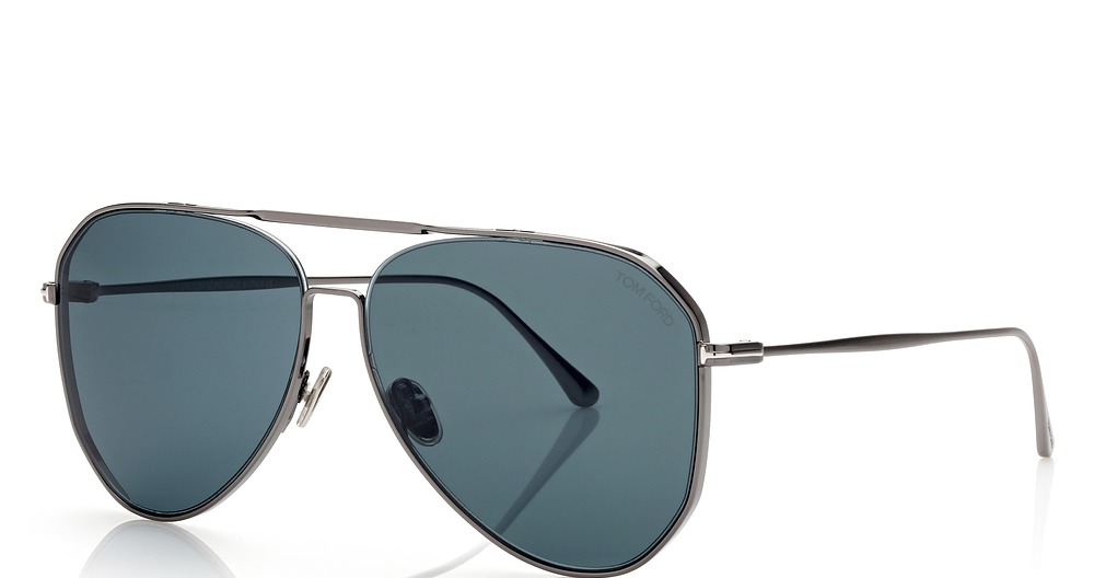 Tom Ford FT0853 aviator sunglasses in Shiny Dark Ruthenium/Blue