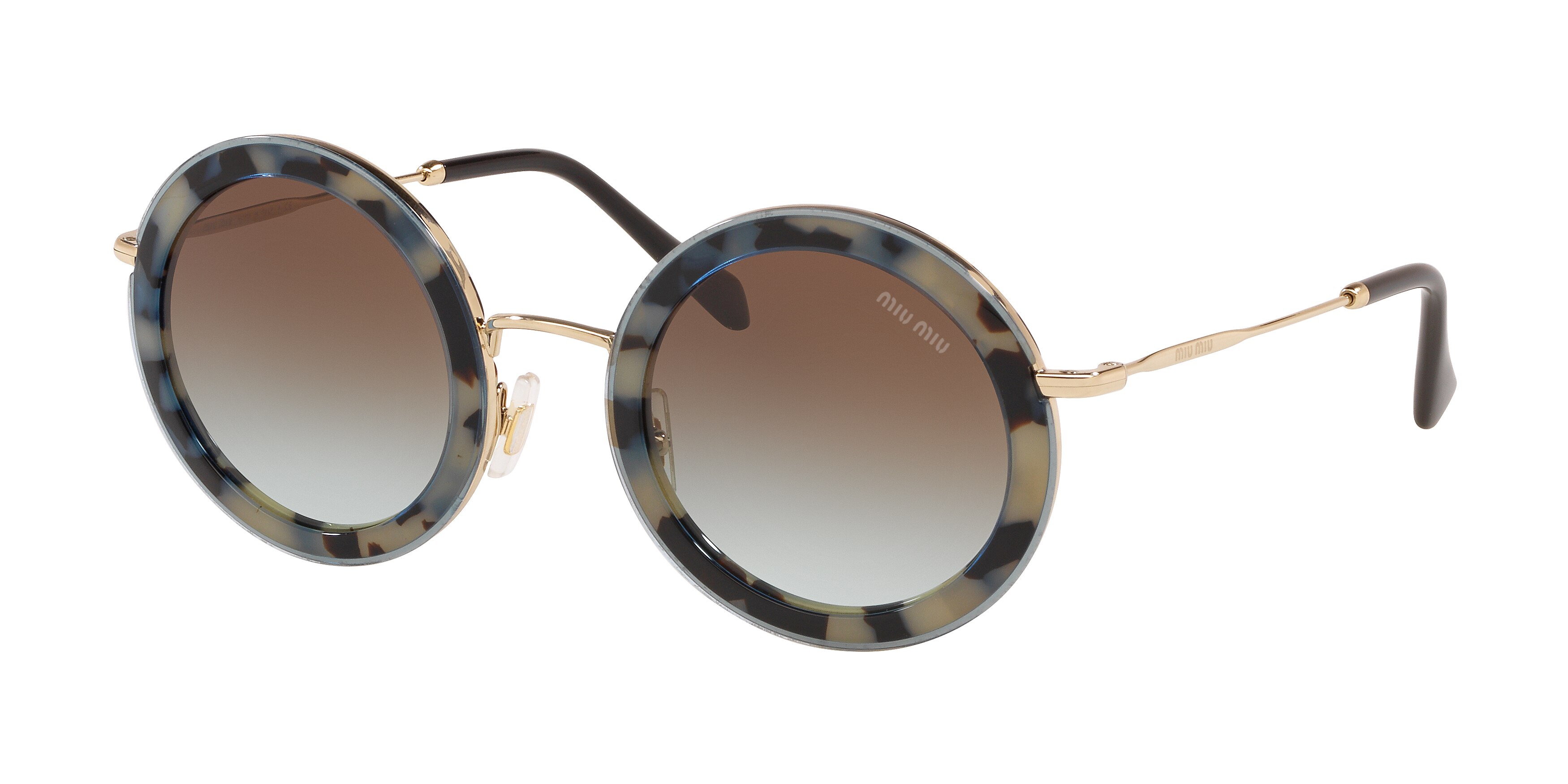 Miu Miu MU 59US round sunglasses in Beige Havana/Top Light Blue