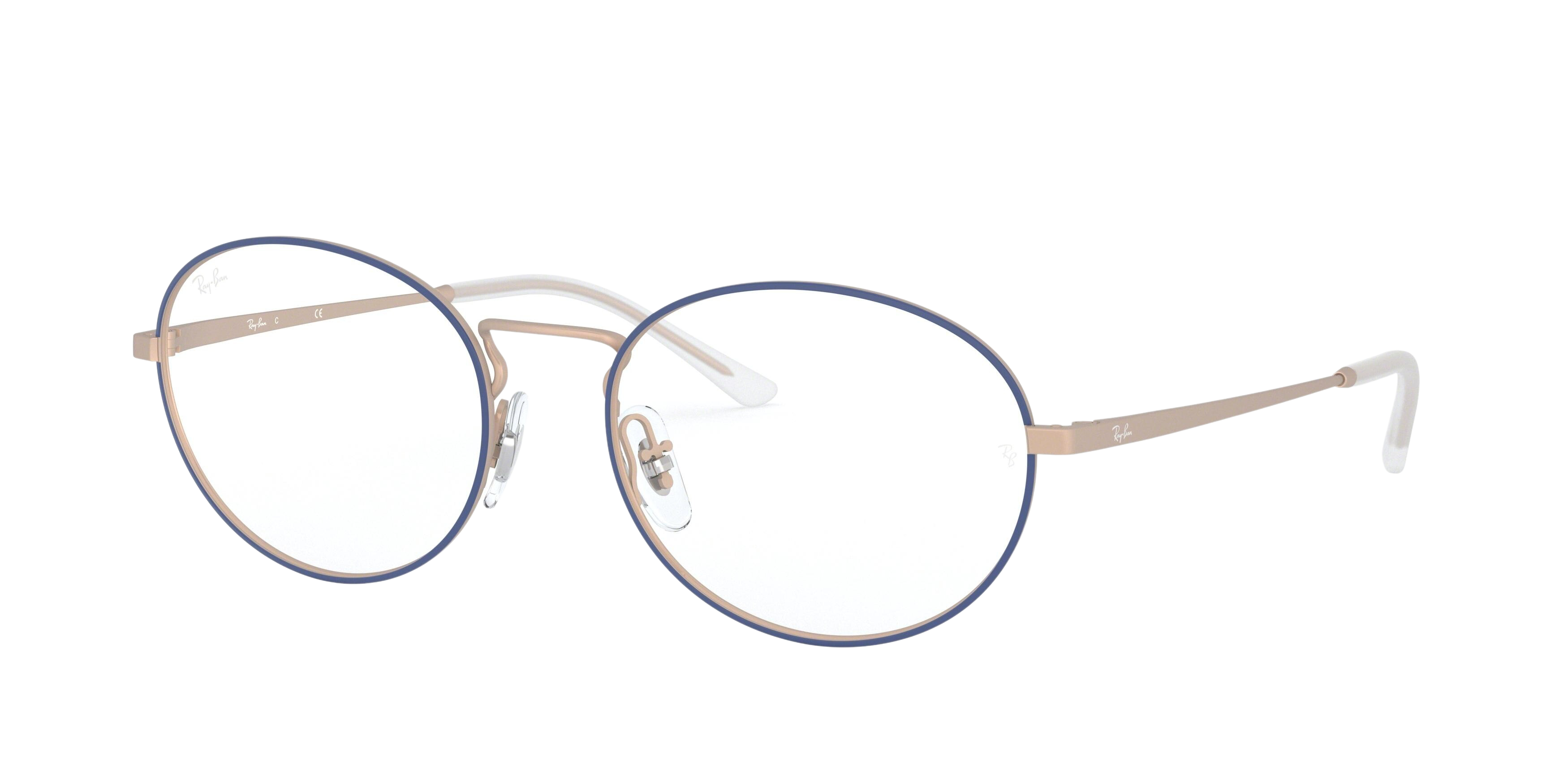 Ray-Ban RX6439 round eyeglasses in Matt Blue on Rubber Copper