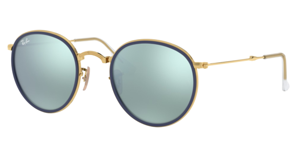 Ray-Ban RB3517 round sunglasses in Arista/Light Green Mirror Silver
