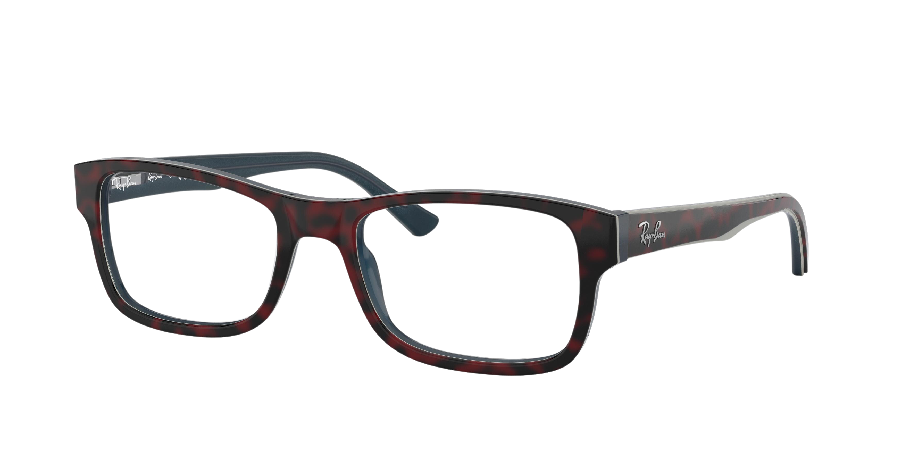 Ray-Ban RX5268 square eyeglasses in Top Red Havana on Opal Blue