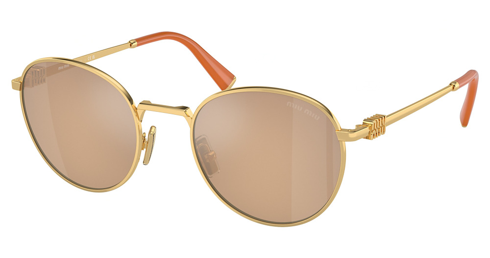 Miu Miu MU 55ZS round sunglasses in Gold/Light Orange Mirror Silver Int