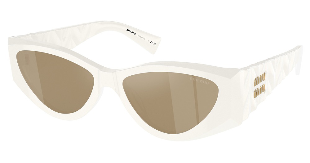 Miu Miu MU 06YS cateye sunglasses in White/Clear Mirror Real Yellow Gold