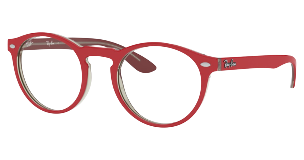 Ray-Ban RX5283 round eyeglasses in Red on Transparent Grey
