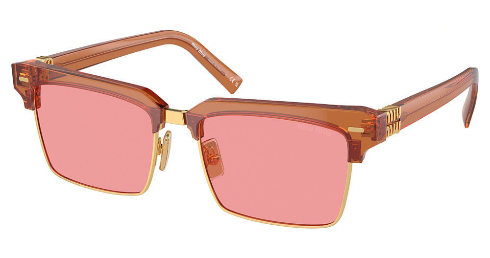 Miu Miu MU 10ZS rectangle sunglasses in Caramel Trasparent/Pink