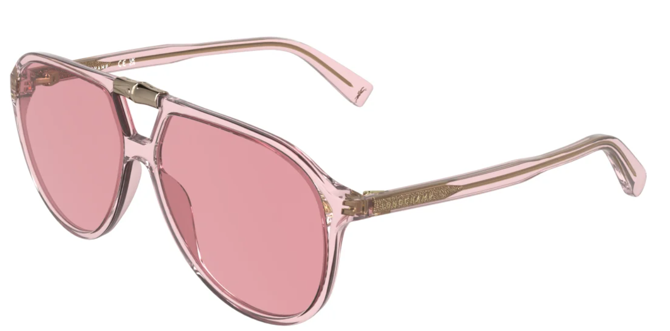 Transparent pink acetate aviator sunglasses with rose-tinted lenses, Longchamp LO800S